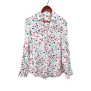 Express Portofino Slim Shirt Size Small Rayon Hearts Red Blue Love Valentine's